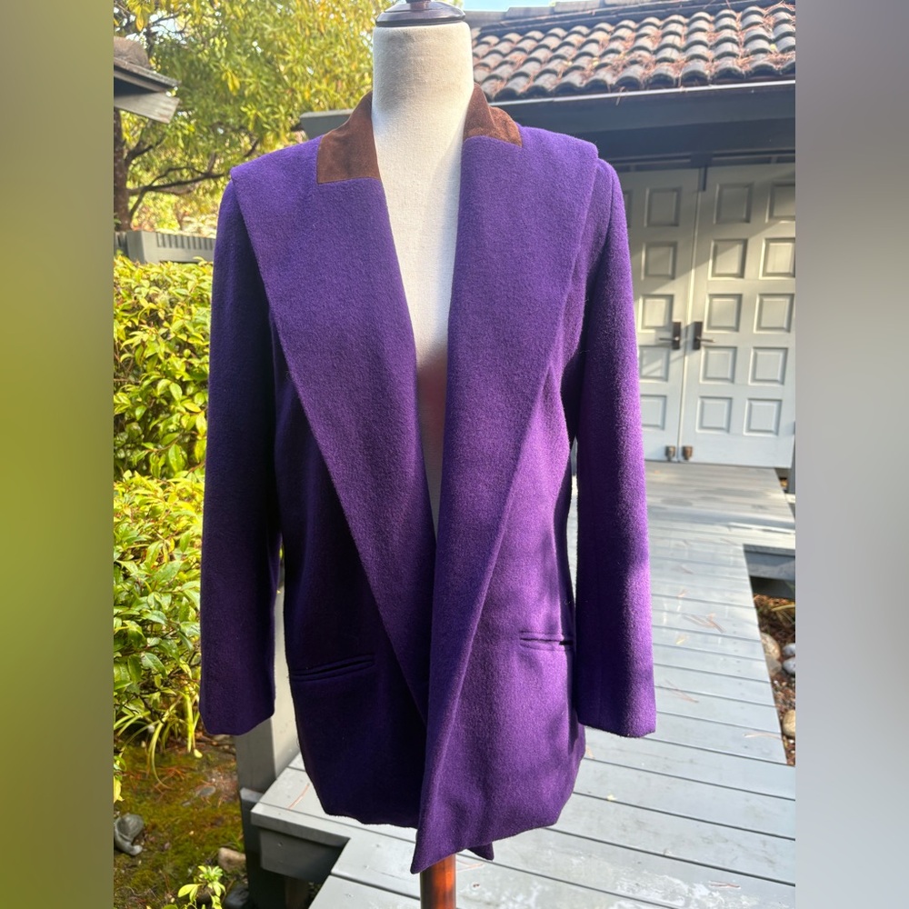 Purple Cashmere Single Breasted Jacket with Brown Suede Accent at Collar!